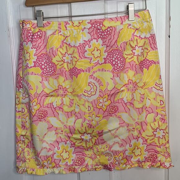 Tibi Yellow Pink Floral Ruffle Trim Drawstring Waist Skirt NEW W-398 Sz 8 - Picture 7 of 9